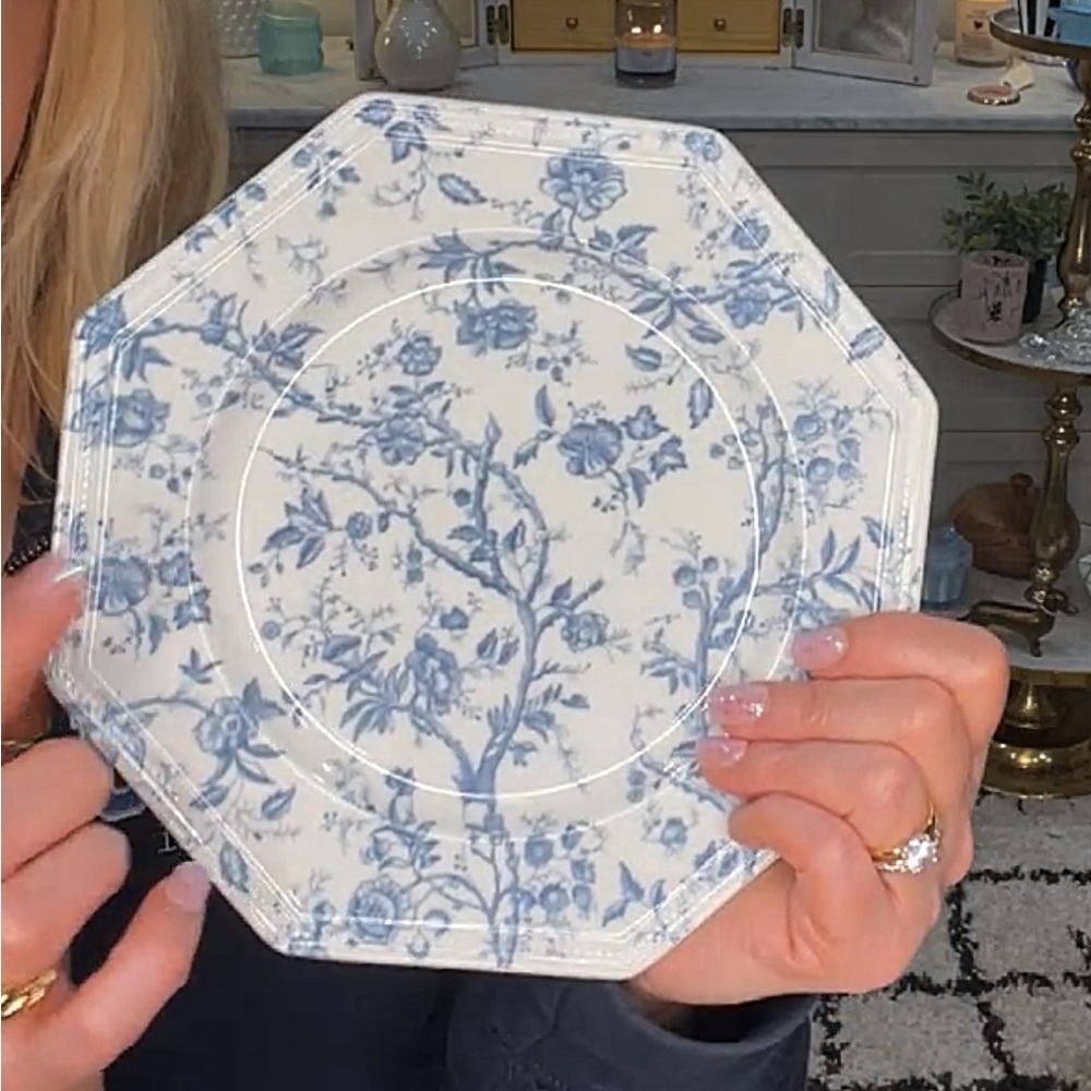Perriwinkle Blue Floral Octagonal Dinner Plates Set